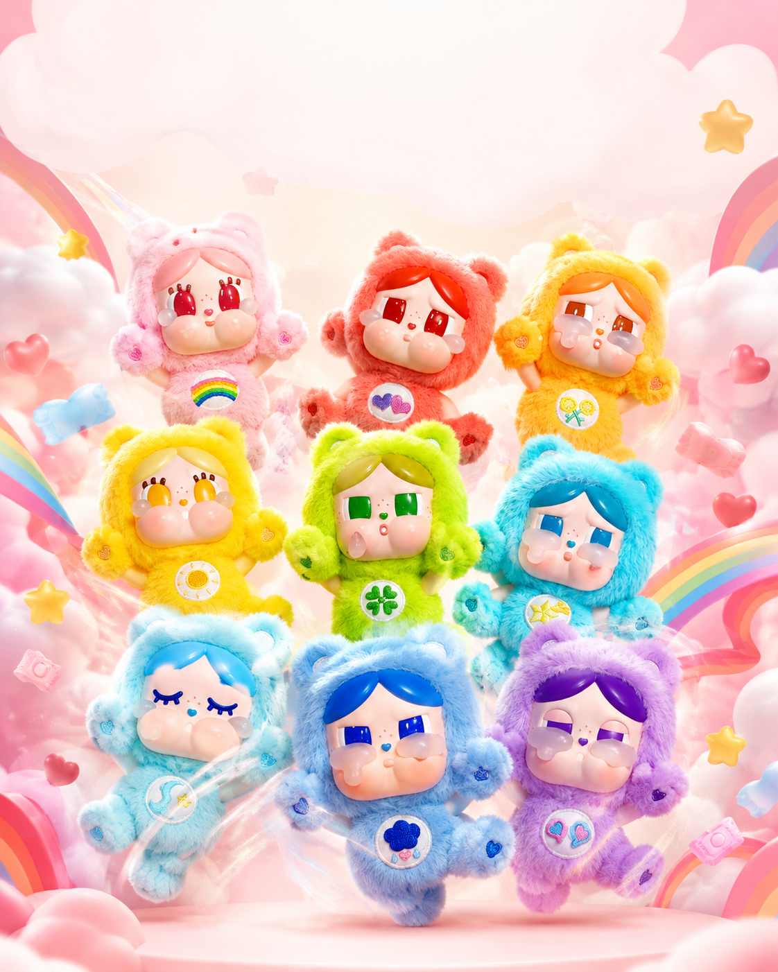 Nine CRYBABY Care Bears giveaway designs at Kong Yan